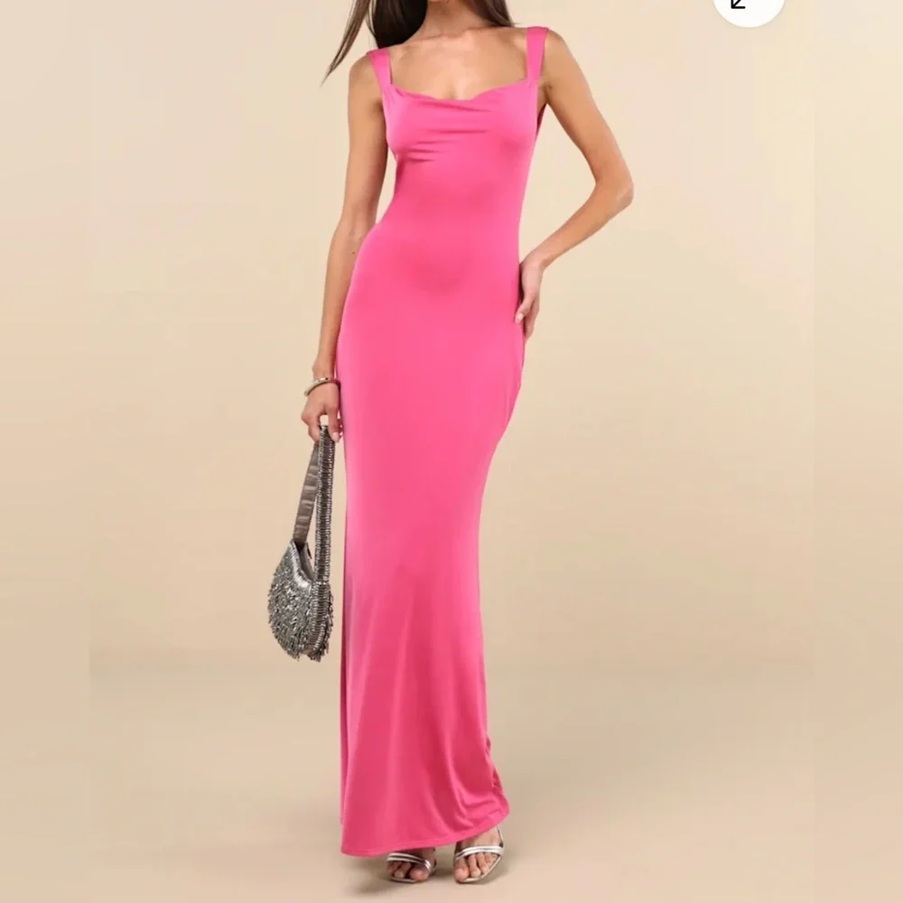 Lulu's Vibrant Fuchsia Pink Column Maxi Dress Women’s size XS - Picture 2 of 13